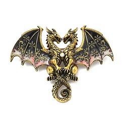 Gold Printed Alloy Brooch, Dragon, Antique Silver, Gold, 57x76mm