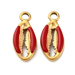 (123L) Белый крем непрозрачный блеск 304 подвески из нержавеющей стали, с эмалью, подвеска в виде раковины каури, золотые, огнеупорный кирпич, 17x8x3 мм, отверстие : 2 мм