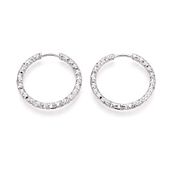 Нержавеющая Сталь Цвет Серьги из 304 нержавеющей стали, текстурированное кольцо, цвет нержавеющей стали, 24~24.5x25x2.5 мм