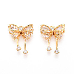 Настоящее золото 18K Латунные микро проложить кубического циркония подвески, бабочка, реальный 18 k позолоченный, 17.5x14.5x5.5 мм, отверстие : 1.5 мм