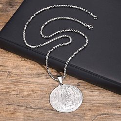 Платина Круглые мужские ожерелья с подвеской из нержавеющей стали с кулоном Святого Михаила, платина, 23.62 дюйм (60 см)