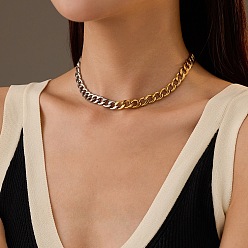 Настоящее золото 18K Двухцветные 304 ожерелья из кубинской цепи из нержавеющей стали, цвет нержавеющей стали, реальный 18 k позолоченный, 16.22 дюйм (41.2 см), 9 мм