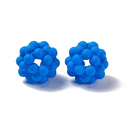 Dodger Blue Handmade Plastic Woven Beads, Frosted Round, Dodger Blue, 15mm, Hole: 3mm