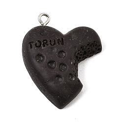 Heart Opaque Resin Imitation Chocolate Pendants, with Platinum Iron Loop, Coconut Brown, Heart Charm, 32x25x7mm, Hole: 2mm
