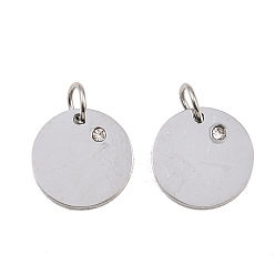 Нержавеющая Сталь Цвет 316 хирургические подвески из нержавеющей стали, с кубического циркония, плоско-круглые, прозрачные, цвет нержавеющей стали, 12x2 мм, отверстие : 3 мм