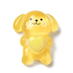 Желтый Полупрозрачная смола декодирует кабошоны, мультяшная собака с сердцем, желтые, 25x21x9 мм