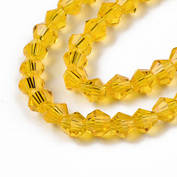 Gold Faceted Bicone Glass Beads Strands, Gold, 4x4mm, Hole: 1mm, about 82~85pcs/strand, 30.5~31cm