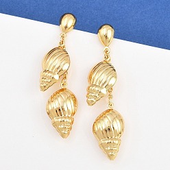 Shell Shape 304 из нержавеющей стали болтаться серьги, золотые, формы раковины, 55.5x13.5 мм