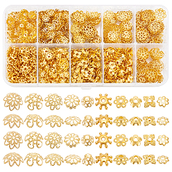 Golden 890Pcs 10Styles Iron, Alloy & Brass Bead Caps, Flower, Golden, 6~10x1~4.5mm, Hole: 1~2mm