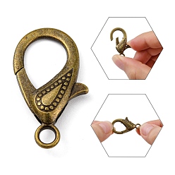 Antique Bronze Tibetan Style Alloy Lobster Claw Clasps, Antique Bronze, 30x15x4mm, Hole: 3mm