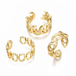 Echt 16 k vergoldet Messing Manschettenringe, offene Ringe, Nickel frei, Mischformen, echt 16 k vergoldet, US-Größe 6 1/2(16.9mm)~US-Größe 8 1/2(18.5mm)