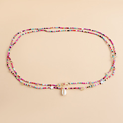 Shell Shape Богемный натуральный каури подвеска стеклянные бусины двухслойные эластичные цепочки на талию и живот для женщин, красочный, формы раковины, 800 мм, 2 шт / комплект