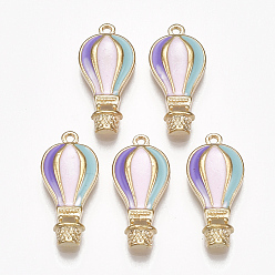 Colorful Alloy Pendants, with Enamel, Hot Air Balloon, Light Gold, Colorful, 21.5x10x3mm, Hole: 1.2mm