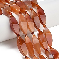 Red Agate Натуральный красный агат бисер нитей, рис, граненые, окрашенная и подогревом, с бисером, 30.5~31.5x10x9.5~10 мм, отверстие : 1~1.2 мм, около 12 шт / нитка, 16.38'' (41.6 см)