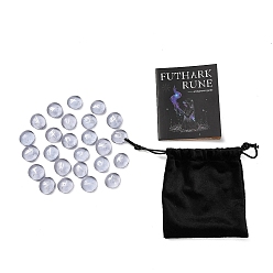Фиолетовый 25 Набор рунических камней футарка ручной работы, изготовленных методом выдувания стекла, с руководством для начинающих., тканевый мешочек для гадания, фиолетовые, 18.5x8.5 мм