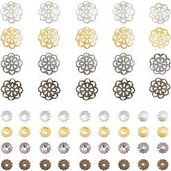Mixed Color Iron Bead Caps, Flowers, Mixed Color, 5x1.5mm, Hole: 1mm, 10x4mm, Hole: 1mm, 2400pcs/box