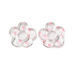 Ярко-Розовый Прозрачные акриловые шарики печатных, цветок, ярко-розовый, 19x20x4 мм, отверстие : 1.6 мм