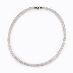 Blanchierte Mandel Messing Mesh-Kettenhalsketten, mit Messing-Magnet schließen, blanchierte Mandel, 16.4~16.6 Zoll (41.7~42.3 cm), 5 mm