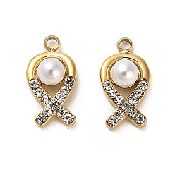Plaqué 14K Or Véritable 304 charmes en acier inoxydable, avec perle abs et strass, charmes de poisson de Jésus, réel 14 k plaqué or, 13.5x7x4.5mm, Trou: 1.5mm