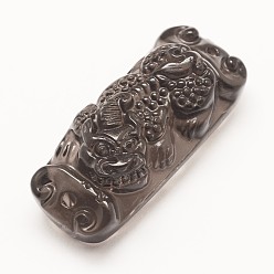 Obsidian Carved Natural Obsidian Links connectors, Pi Xiu, 38x16x13mm, Hole: 2mm