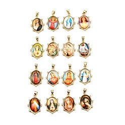 Настоящее золото 18K Стойка покрытие латунь микропаве кубический цирконий клей фотобумага подвески, овальные, без свинца и без кадмия, долговечный, реальный 18 k позолоченный, 26.5x18.5x5.5 мм, отверстие : 3.5x4.5 мм