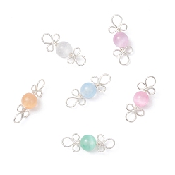 Серебро Окрашенный натуральный селенит круглые звенья соединительные подвески, с петлями из медной проволоки, разноцветные, серебряные, 28x11x8.5 мм, отверстие : 4.5 мм