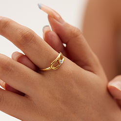 Настоящее золото 18K Модные полые прямоугольные манжеты из нержавеющей стали с прозрачным кубическим цирконием для женщин, реальный 18 k позолоченный, 6.8 мм, внутренний диаметр: 17 мм