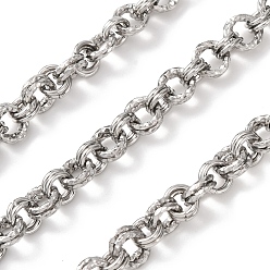 Нержавеющая Сталь Цвет Двойное звено 304 цепь из нержавеющей стали, текстурированные круглые цепочки роле, несварные, с катушкой, цвет нержавеющей стали, 8x1.5 мм и 7x1 мм