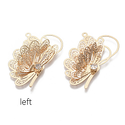 Light Gold Латунные подвески, с кристально горный хрусталь, бабочка, золотой свет, 38.5x24.5x8 мм, отверстие : 1.6 мм