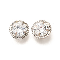 Платина Латунные кнопки с микропаве из прозрачного кубического циркония, долговечный, без кадмия и без свинца, плоско-круглые, платина, 11.5x6 мм