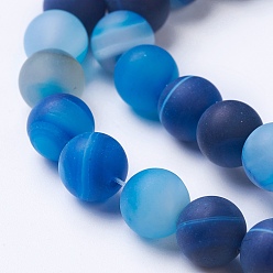 Royal Blue Natural Grade A Striped Agate/Banded Agate Beads Strands, Dyed & Heated, Frosted, Round, Royal Blue, 6mm, Hole: 1mm, about 62pcs/strand, 14.9 inch(38cm)