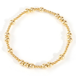 Золотой Латунные браслеты из эластичных бусин для женщин, круглые, золотые, 6.50 дюйм (16.5 см) ~ 6.89 дюйм (17.5 см)