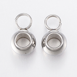 Stainless Steel Color Tarnish Resistant 201 Stainless Steel Tube Bails, Loop Bails, Rondelle Bail Beads, Stainless Steel Color, 10x6x4.5mm, Hole: 3mm