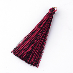 Dark Red Nylon Thread Tassel Pendants Decoration, with Brass Findings, Golden, Dark Red, 35x7mm, Hole: 7mm