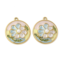 Круглые 304 подвески из нержавеющей стали, цветок, с эмалью и жемчугом, реальный 18 k позолоченный, ионное покрытие (ip), круглые, 26.5x23.5x6 мм, отверстие : 1.8 мм