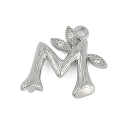 Letter M Латунные хрустальные стразы буквы звенья соединительные подвески, без кадмия, без никеля и без свинца, Реальная платина, Буква М, 15x15x4 мм, отверстия : 1.2 mm и 1.5 мм