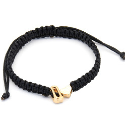 Letter Q Браслеты из плетеных бусин из сплава, Браслеты из хлопкового шнура, плетеные для пары., сердце и алфавит, чёрные, золотые, Буква Q, 6.30~11.81 дюйм (16~30 см)