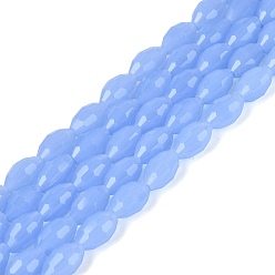 Cornflower Blue Imitation Jade Glass Beads Strands, Rice, Faceted, Cornflower Blue, 8~9x5~6mm, Hole: 0.9~1mm, about 67~68pcs/strand, 22.83~23.62 inch(58~60cm)