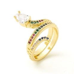 Real 18K Gold Plated Colorful Cubic Zirconia Snake Wrapped Stackable Open Cuff Ring for Women, Cadmium Free & Lead Free, Real 18K Gold Plated, US Size 6 3/4(17.1mm)