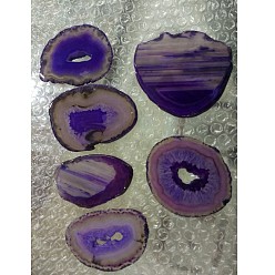 Blue Violet Natural Agate Slices Big Pendants, Dyed, Blue Violet, 50~110x27~60x5~10mm, Hole: 2mm, about 20~40pcs/kg
