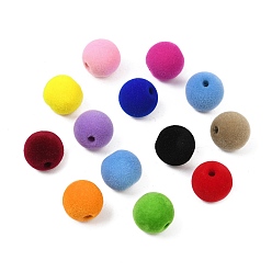 Круглые Флокированные непрозрачные акриловые бусины, разноцветные, круглые, 14 мм, отверстие : 3 мм
