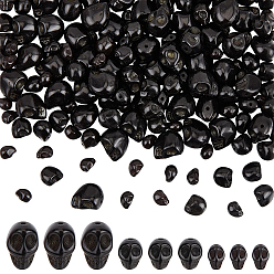 Black 150Pcs 3 Styles Dyed Synthetic Turquoise Beads, Halloween Skull, Black, 8~15x6~11x7~14mm, Hole: 1mm, 50pcs/style