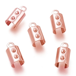 Rose Gold 304 Stainless Steel Folding Crimp Ends, Fold Over Crimp Cord Ends, Rose Gold, 11x5.5mm, Hole: 1.4mm