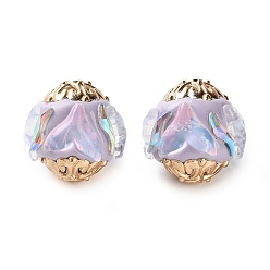 Light Gold Ручная полимерная глиняная индонезия бисер, овальные, с сердечником из сплава и смоляными стразами, золотой свет, золотой свет, 17~18x17~18 мм, отверстие : 1.6 мм