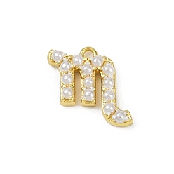 Настоящее золото 18K Латунь прелести, с абс пластмассовой имитационной жемчужиной, долговечный, без кадмия и без свинца, стойки покрытие, Скорпион, реальный 18 k позолоченный, 13x14x3.5 мм, отверстие : 1.2 мм