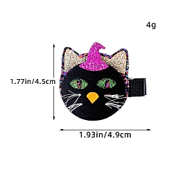 Cat Shape Хэллоуин тема блестящая ткань заколки для волос из кожи аллигатора, для украшения вечеринок, форма кошки, 45x49 мм