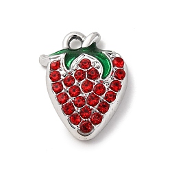 Платина Подвески из клубничного сплава, с эмалью и горный хрусталь, платина, 17x13x4 мм, отверстие : 1.6 мм
