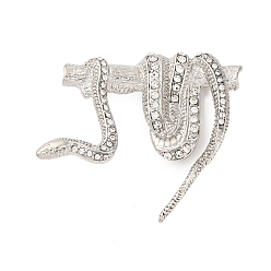 Змея Брошь из цинкового сплава с кристаллами и стразами, эмалированная, платина, змея, 49x58.5 мм