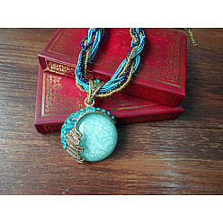 Голубой Ретро-богемный стиль сплав горный хрусталь смола стекло крылья плоские круглые подвески ожерелья, матч свитер, голубой, 18.11 дюйм (46 см)