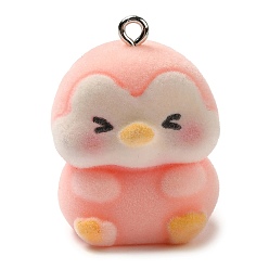 Pink Подвески из флокированной смолы, Подвески в виде животных с железными петлями с платиновым покрытием, медведь, розовые, 29x22x19 мм, отверстие : 2 мм